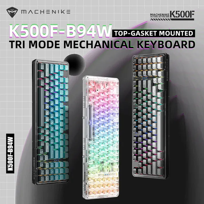 Teclado Mecânico Gamer Machenike K500F-B94 - Crystal - Switch Jade - 94 Teclas - Hot-Swap - RGB - Trio Mode (USB-C/Wireless/Bluetooth) (Imagem 2)